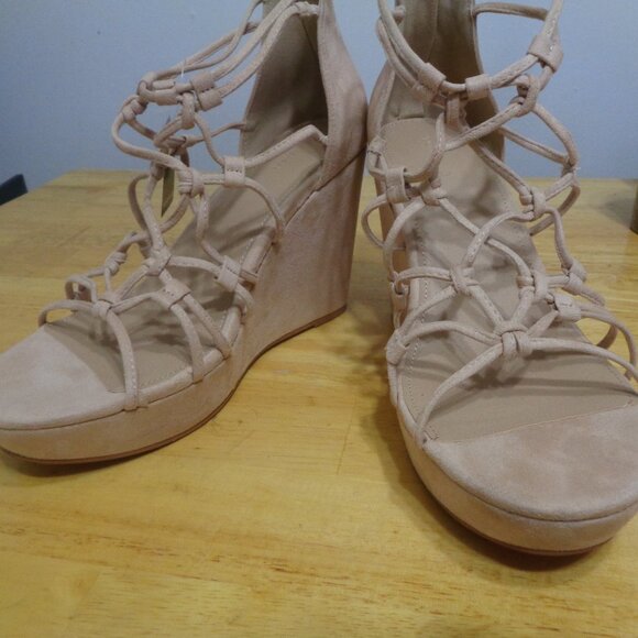 Torrid Knotted Caged Platform Wedge Beige Sz 13 ww - Picture 3 of 8
